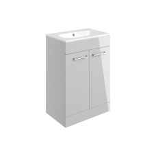 Pilton 610mm Two Door Floor Standing Unit and Basin Gloss Grey